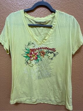 Margaritaville Women's Yellow Floral V-Neck Tee - XL